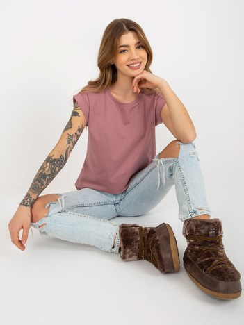 Brudnoróżowy t-shirt basic z krótkim rękawem Revolution