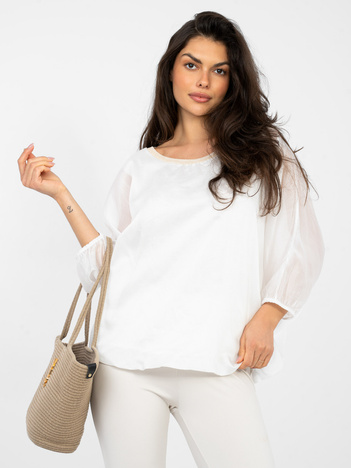 Biała elegancka bluzka o kroju nietoperza