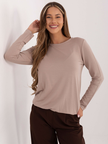 Ciemnobeżowa damska bluzka z długim rękawem