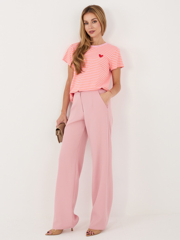 Fluo pomarańczowo-różowy damski t-shirt w paski