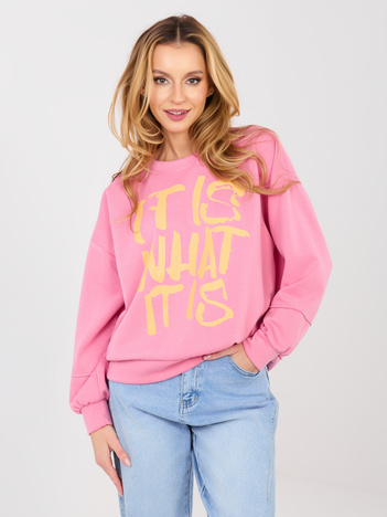Różowa dresowa bluza z kontrastowym napisem RUE PARIS