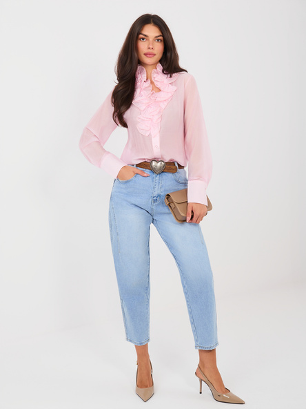 Niebieskie damskie jeansy mom z nogawką 7/8