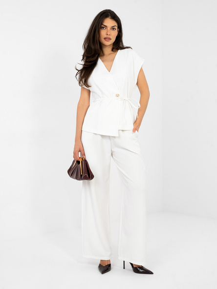 Ecru elegancki komplet z szerokimi spodniami RUE PARIS
