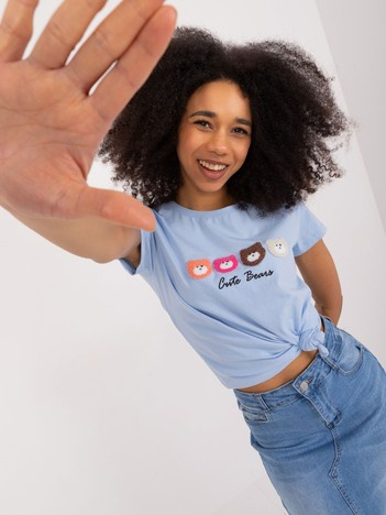 Jasnoniebieski t-shirt z aplikacją BASIC FEEL GOOD