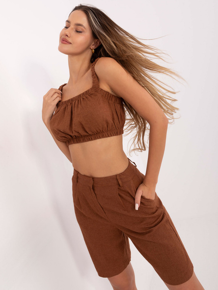 Brązowy bawełniany komplet na lato RUE PARIS