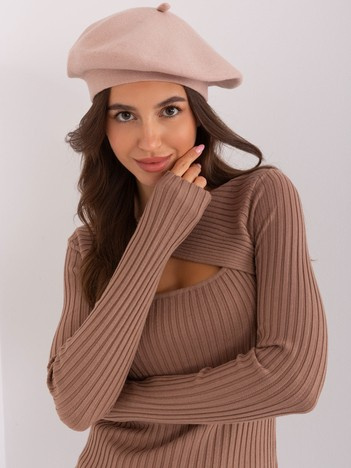 Beżowy jednokolorowy beret damski