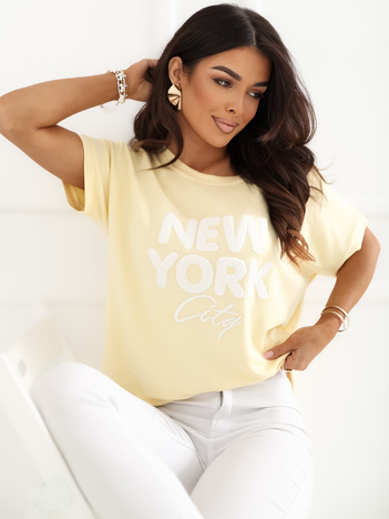 Jasnożółta bluzka oversze z napisem New York RUE PARIS