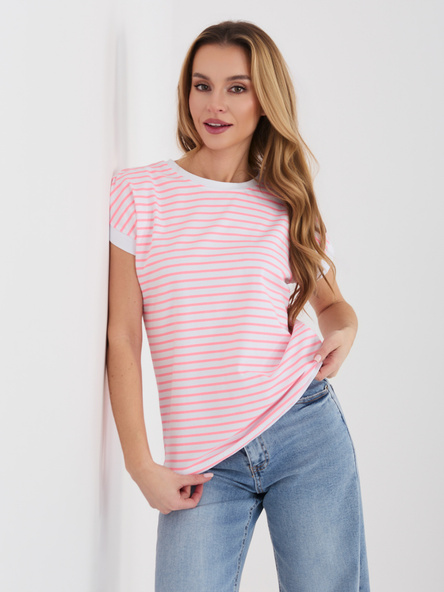 Fluo różowy bawełniany t-shirt z okrągłym dekoltem