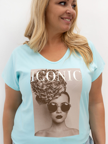 Miętowy damski t-shirt plus size z napisem