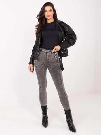 Ciemnoszare dopasowane jeansy z guzikami