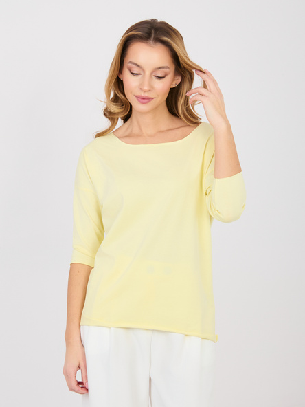 Pastelowa żółta bluzka basic z dekoltem w łódkę RUE PARIS