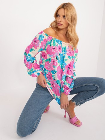 Niebieska bluzka hiszpanka z marszczeniami RUE PARIS