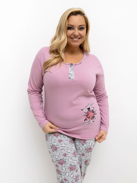Brudnoróżowa piżama plus size z bluzką i spodniami