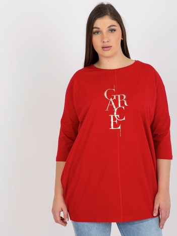 Czerwona dłuższa bluzka plus size z aplikacją z dżetów