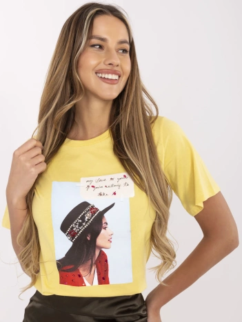 Żółty damski t-shirt z aplikacją North