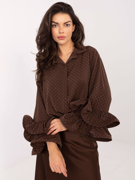 Czekoladowa elegancka koszula z dżetami