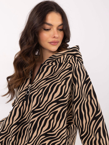 Camelowo-czarna damska bluza w zwierzęcy wzór
