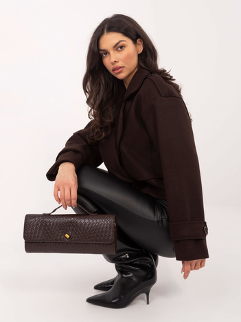 Czekoladowy krótki płaszcz z pagonami RUE PARIS