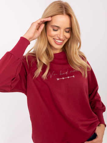 Bordowa damska bluzka oversize z napisem