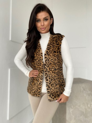 Beżowa kamizelka futrzana w cętki Perrina