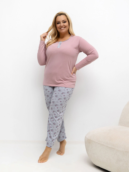 Brudnoróżowa damska piżama plus size z bawełny