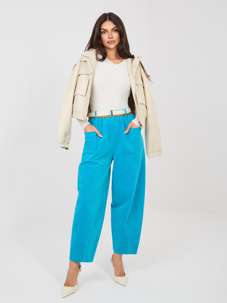 Niebieskie sztruksowe spodnie z nogawką 7/8 RUE PARIS