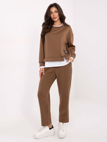 Camelowy damski komplet z bluzą bez kaptura RUE PARIS