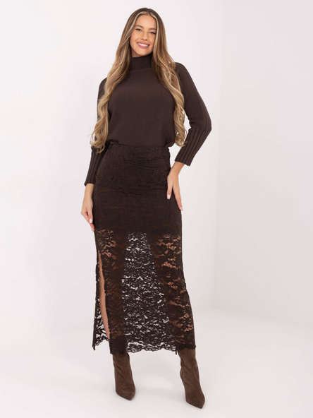 Czekoladowa długa spódnica z koronki