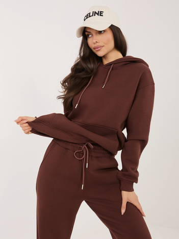Czekoladowy damski komplet ze spodniami typu jogger