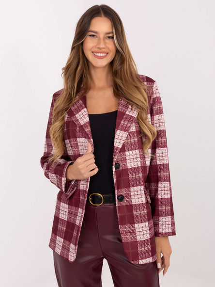 Bordowa casualowa marynarka w kratę RUE PARIS