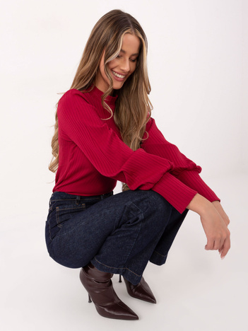 Bordowa bluzka basic z bufiastym rękawem RUE PARIS