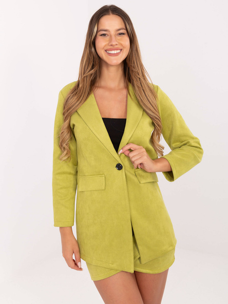 Limonkowa zamszowa marynarka z zapięciem Irmina