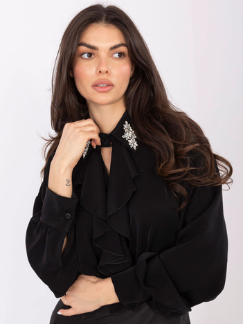 Czarna wizytowa bluzka z żabotem