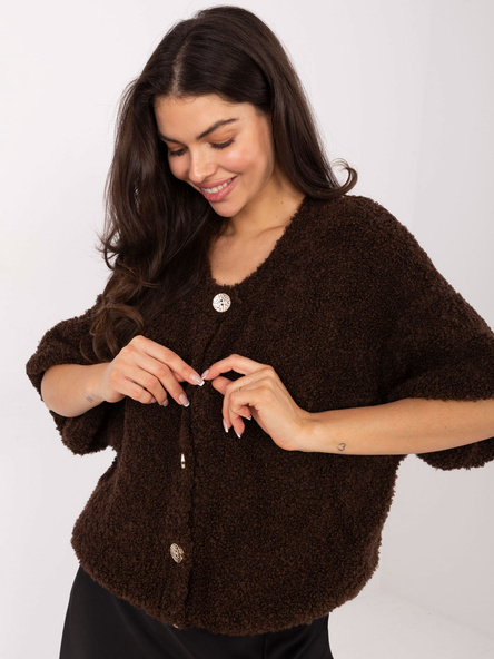 Ciemnobrązowy sweter boucle z ozdobnymi guzikami
