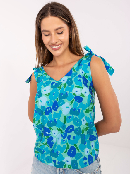 Zielono-niebieski top z dekoltem V RUE PARIS