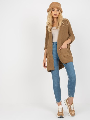 Camelowy luźny kardigan z rękawem 3/4 RUE PARIS