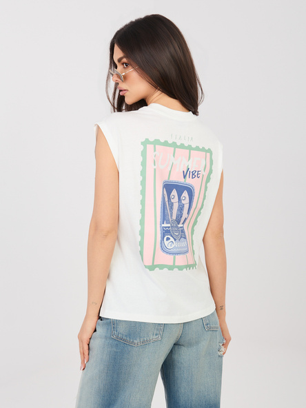 Biały damski t-shirt z nadrukiem na plecach SUBLEVEL