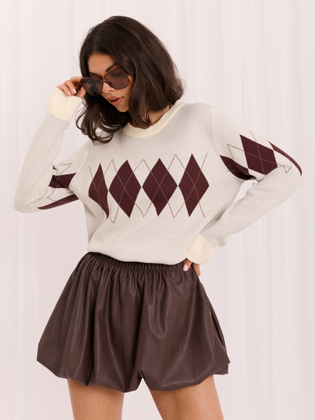 Jasnoszary damski sweter w geometryczny wzór