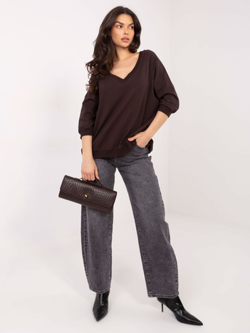 Czekoladowa bluza basic z rękawem 3/4 RUE PARIS