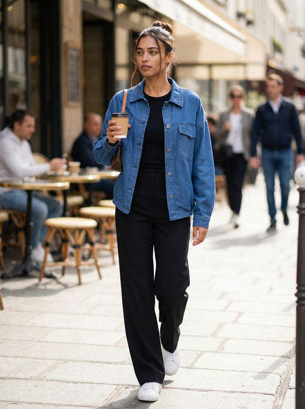 Niebieska jeansowa koszula damska z kieszeniami od RUE PARIS