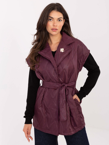 Bordowa pikowana kamizelka z broszką RUE PARIS