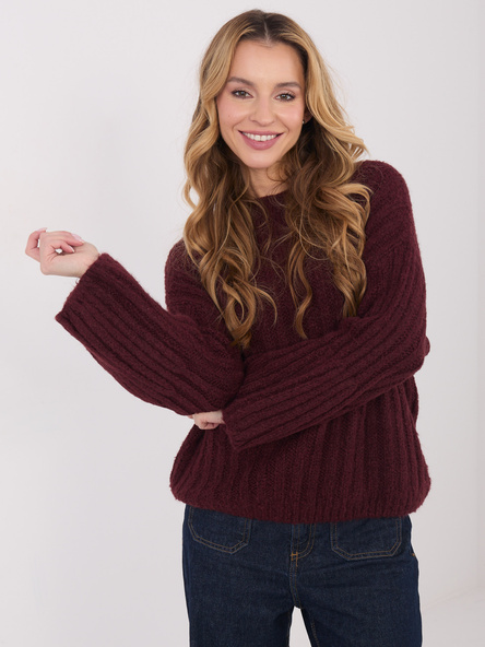 Burgundowy sweter oversize o grubym splocie