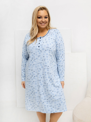 Jasnoniebieska nocna koszula plus size w kwiaty
