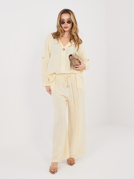 Jasnożółte bawełniane spodnie z szeroką nogawką