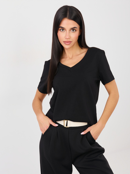 Czarny t-shirt basic o klasycznym kroju RUE PARIS