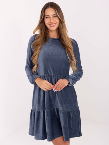 Ciemnoniebieska welurowa sukienka z długim rękawem STITCH & SOUL