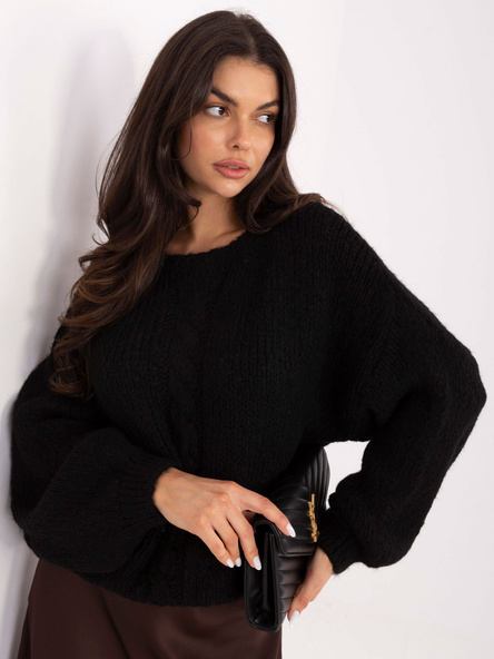 Czarny sweter oversize z domieszką wełny