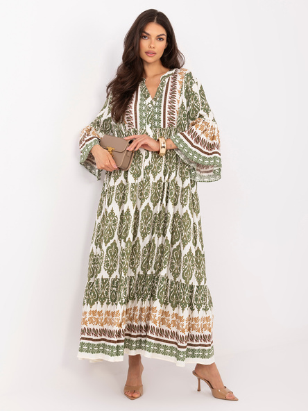 Khaki letnia sukienka oversize we wzory