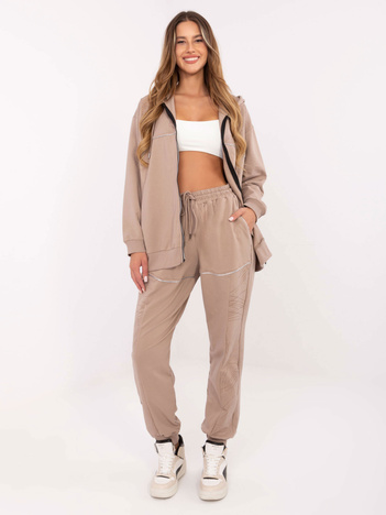 Ciemnobeżowy damski komplet z bluzą oversize