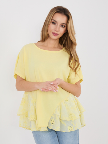 Jasnożółta damska bluzka oversize z baskinką